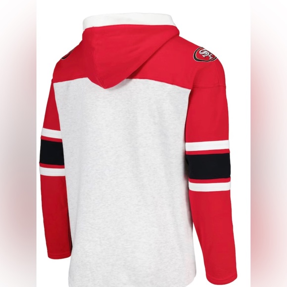 BNWT Men's '47 San Francisco 49ers Heather Gray Gridiron Lace-Up Pullover Hoodie - Picture 2 of 3